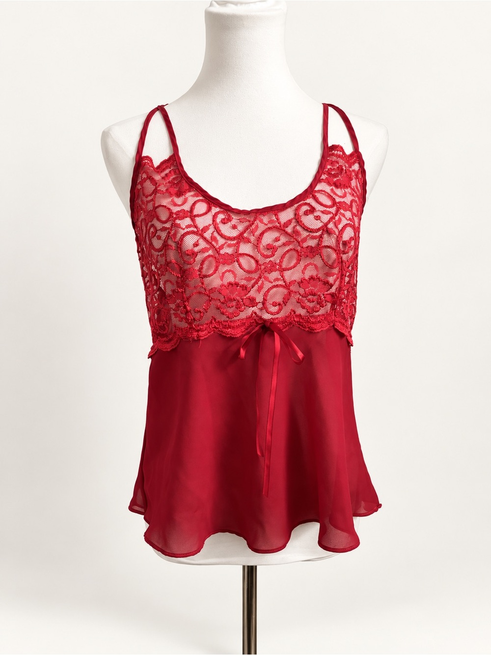 Vintage Red Lace Chiffon Babydoll Camisole Top L